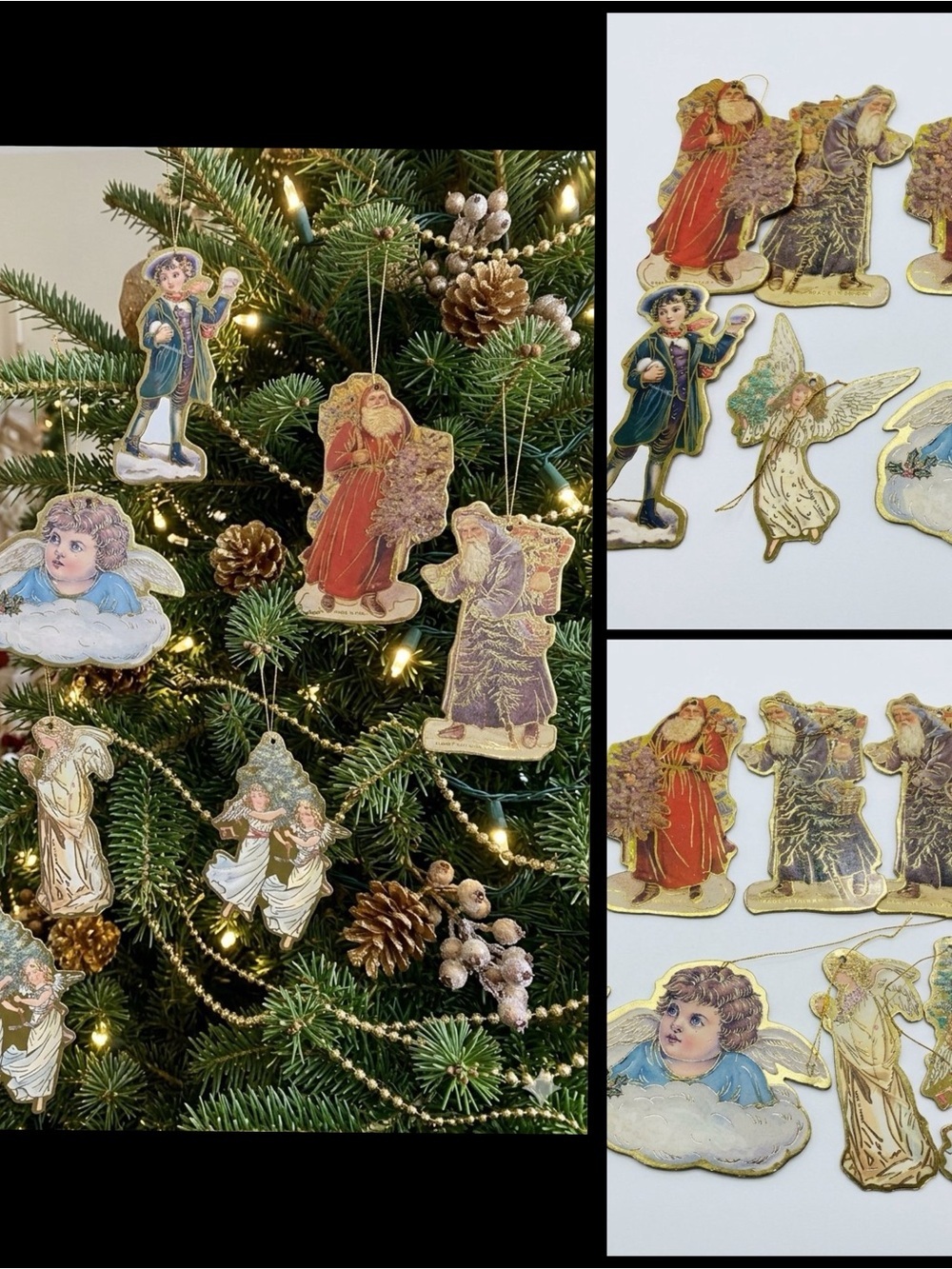 10 Vintage Die Cut Gold Double Sided MCM Victorian Cardboard Christmas Ornaments